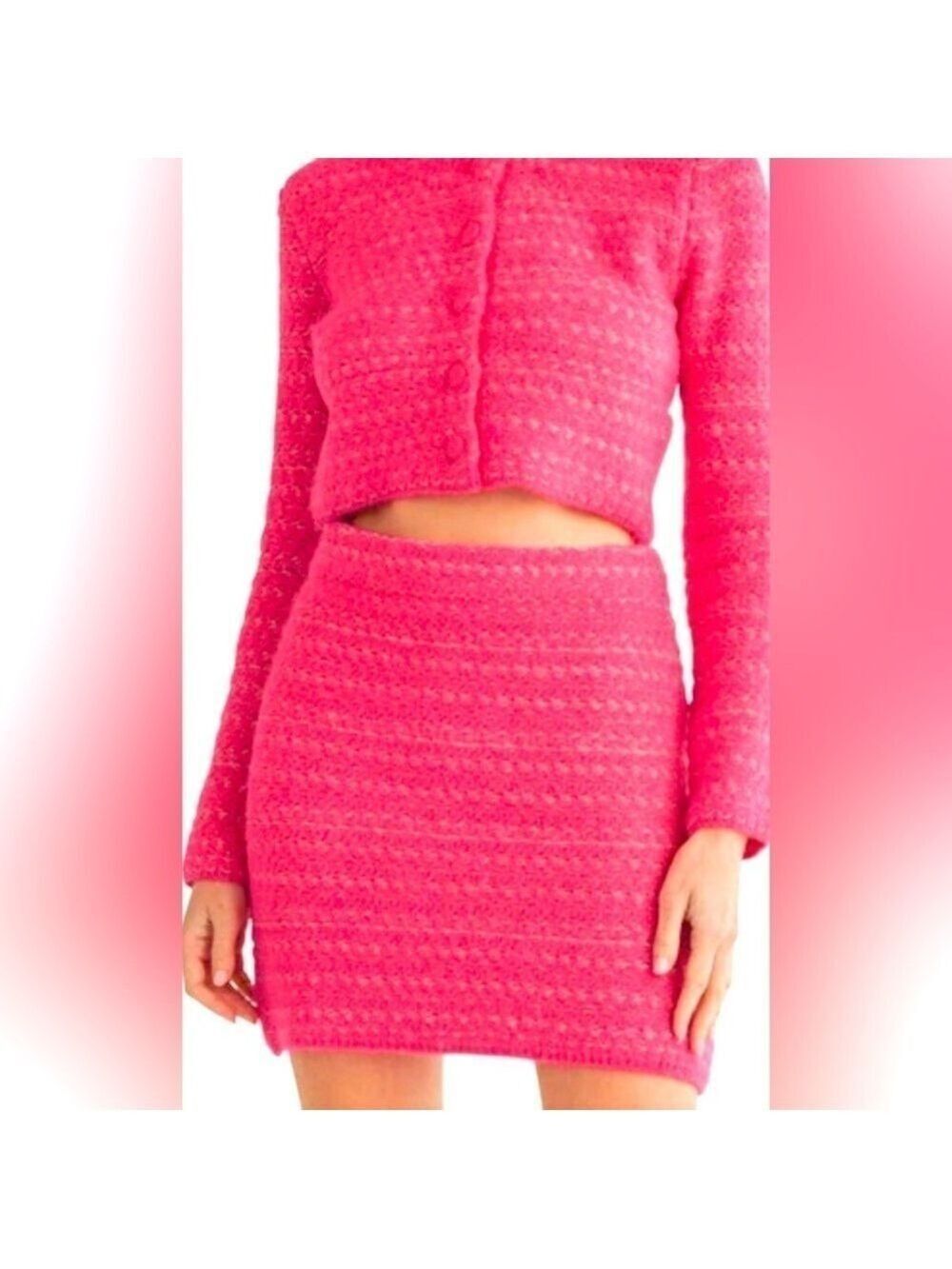 🔥New Nordstrom LUSH Barbiecore Fuchsia Buttery Soft Textured Mini Skirt size LG